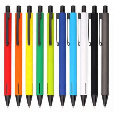 hot sale promotion plunge action aluminum pen with rubberized colored barrel pen