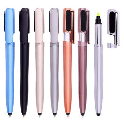 5 in 1 stylus highlighter phone stand ball pen with screen cleaner