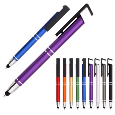 Custom Laser Logo Touch Screen Metal Stylus Pen with Phone Holder Stand