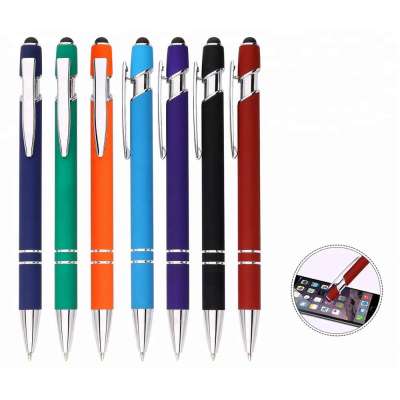 Metal luxury plunger action shining chromed trims  stylus touch screen ball pen for promotion gift